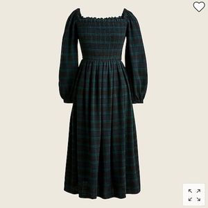 J. Crew Smocked puff-sleeve dress in Black Watch tartan flannel Item BD407